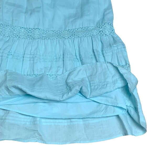 J Jill Sky Blue Linen Crochet Panel Lined Sleeveless Boho Sundress - Picture 6 of 11